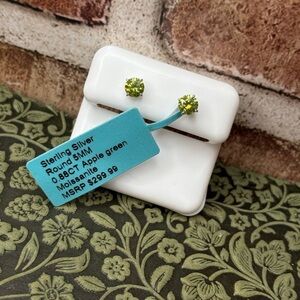 Apple Green Moissanite Stud Earrings 0.88 Carat (5.0mm) 925 Sterling Silver NEW
